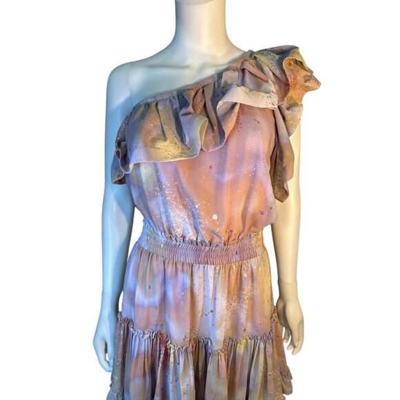 Buddy Love Pink and Blue Ruffled One Shoulder Mini Dress Party size M EUC - Picture 3 of 6